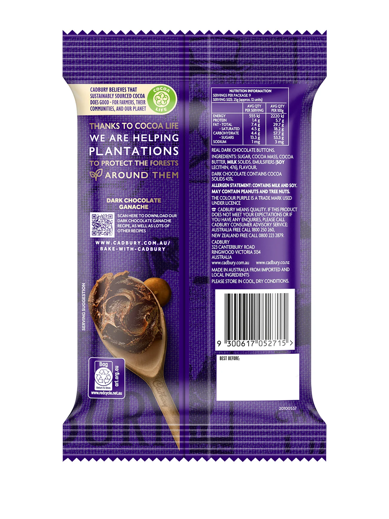 CADBURY BAKING DARK CHOCOLATE MELTS 225G - Image 6
